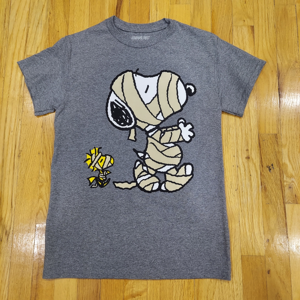 NWT Peanuts Gray Snoopy and Woodstock Mummy Tee (Size: S)